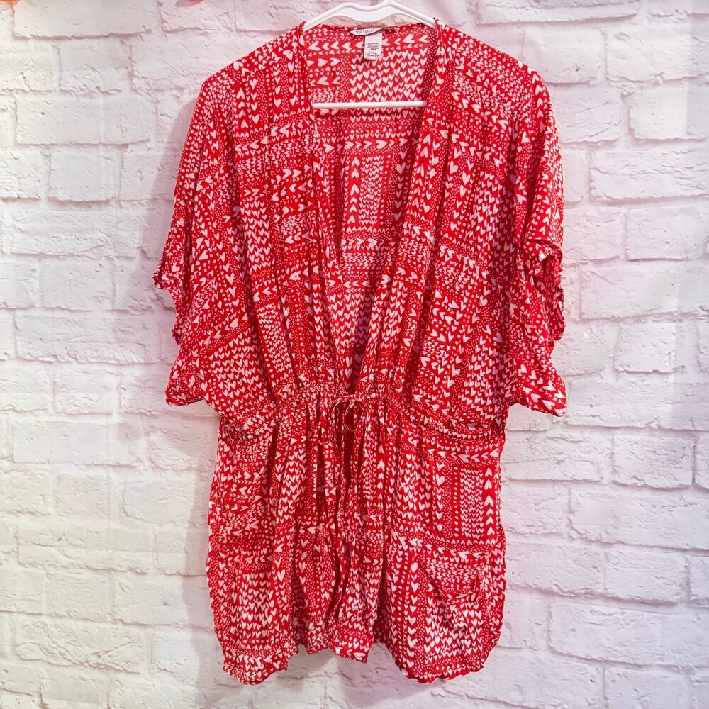 VICTORIA’S SECRET one size CUTE Red with White Hearts Short Robe/Lingerie